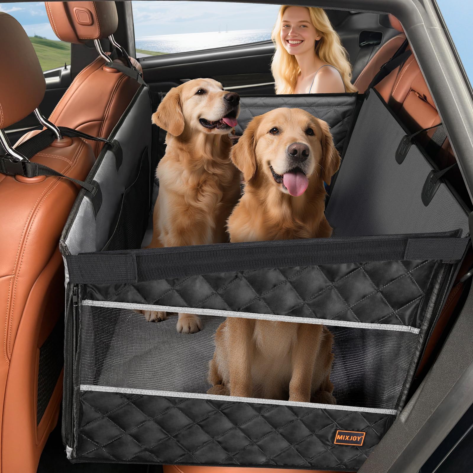 MIXJOY XL: extensión de asiento trasero para perros grandes, mayor comodidad en viajes.