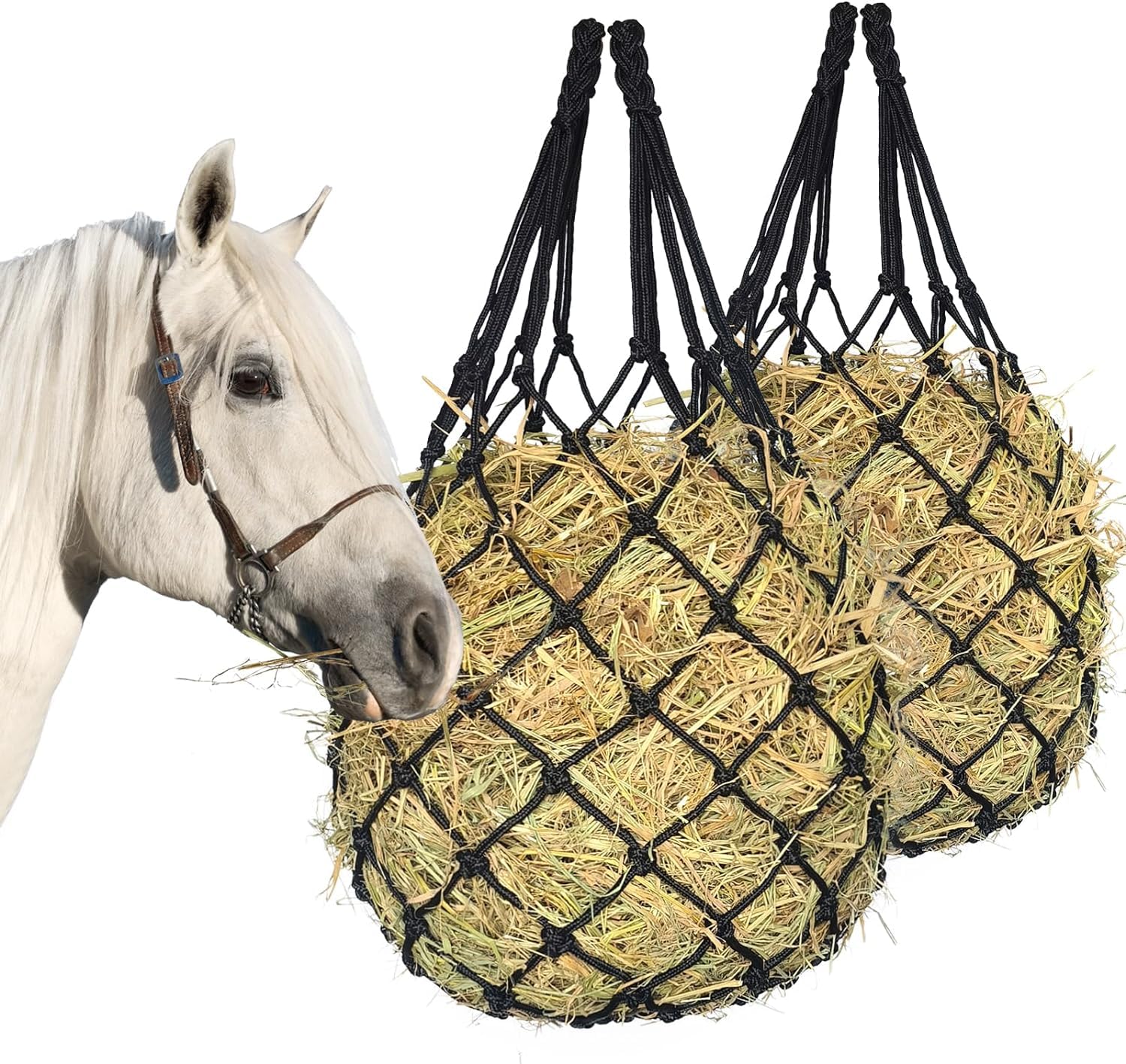 MIYABALA red de heno para caballos colgante, facilita una alimentación pausada en establo.