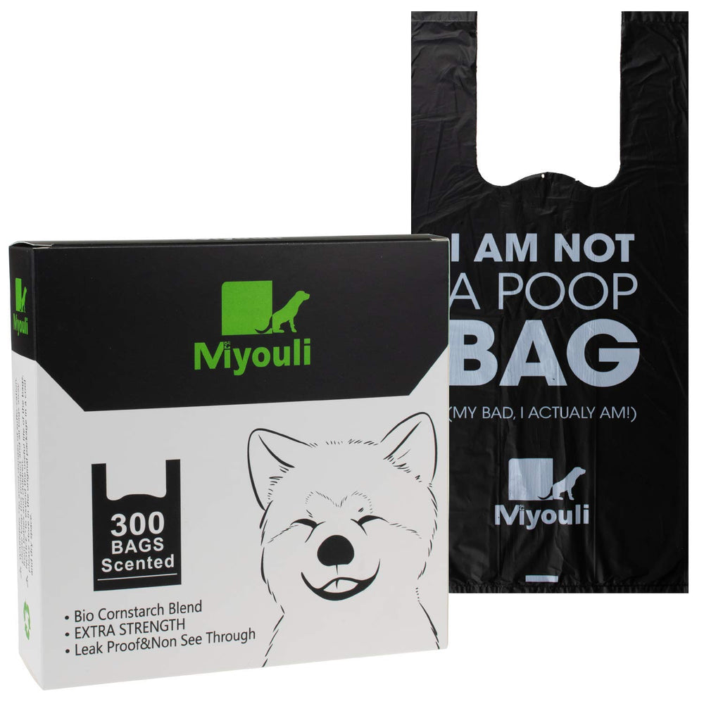 Bolsas Miyouli para excrementos de perro en caja, fáciles de sacar una a una.