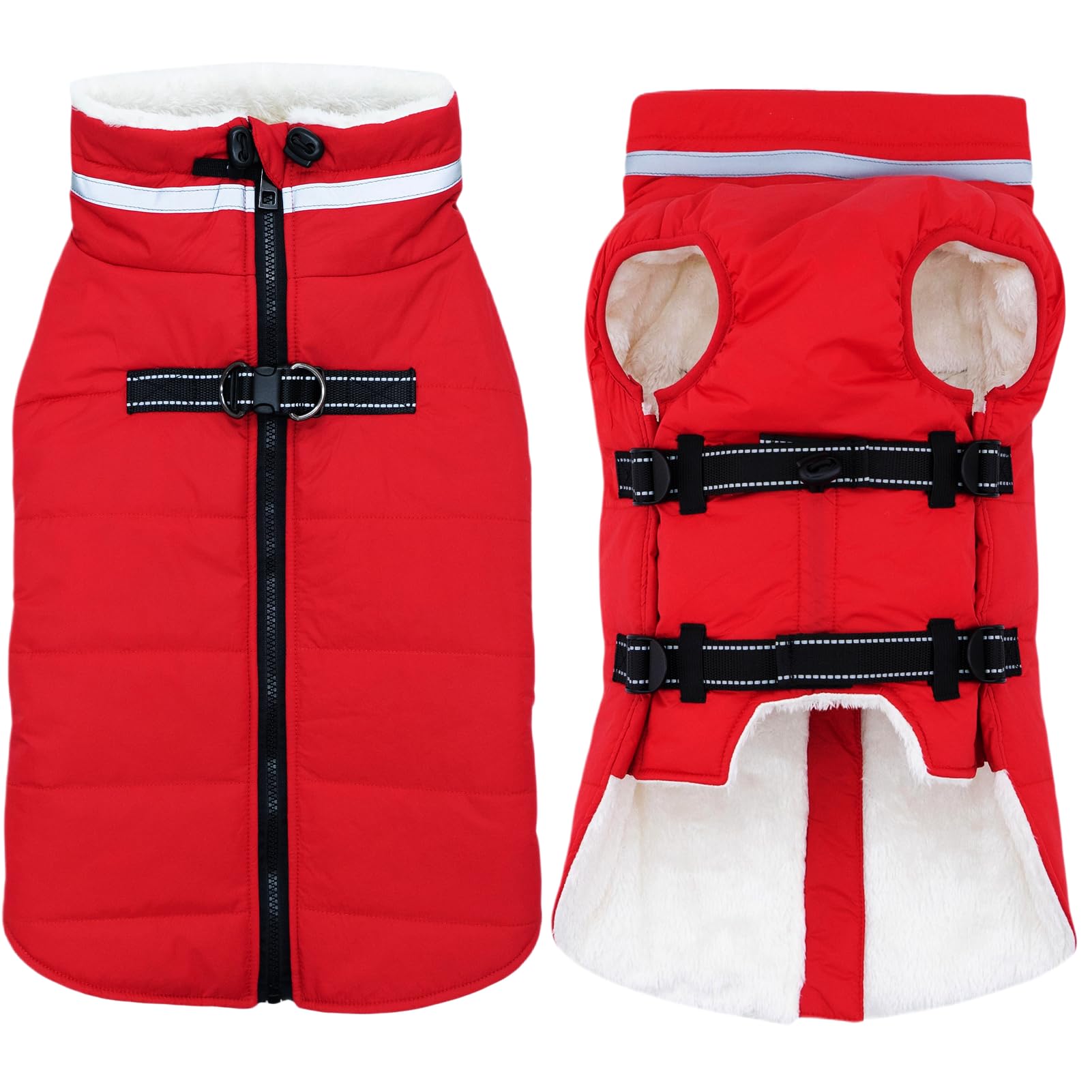 Capa impermeable para perro en rojo con cremallera trasera para lluvia o nieve.