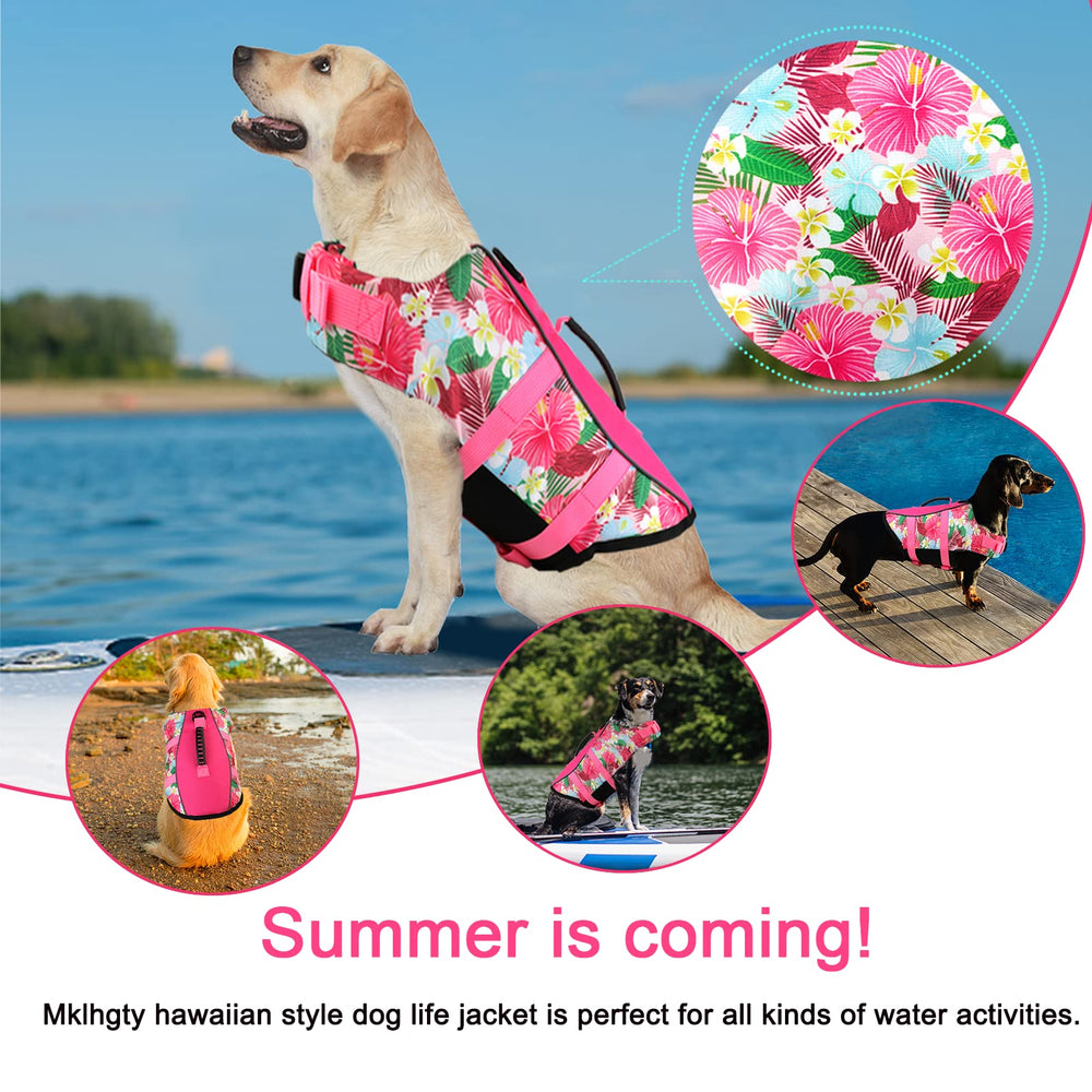 Mklhgty chaleco salvavidas para perro hawaiano, vista trasera, estilo floral para playa.
