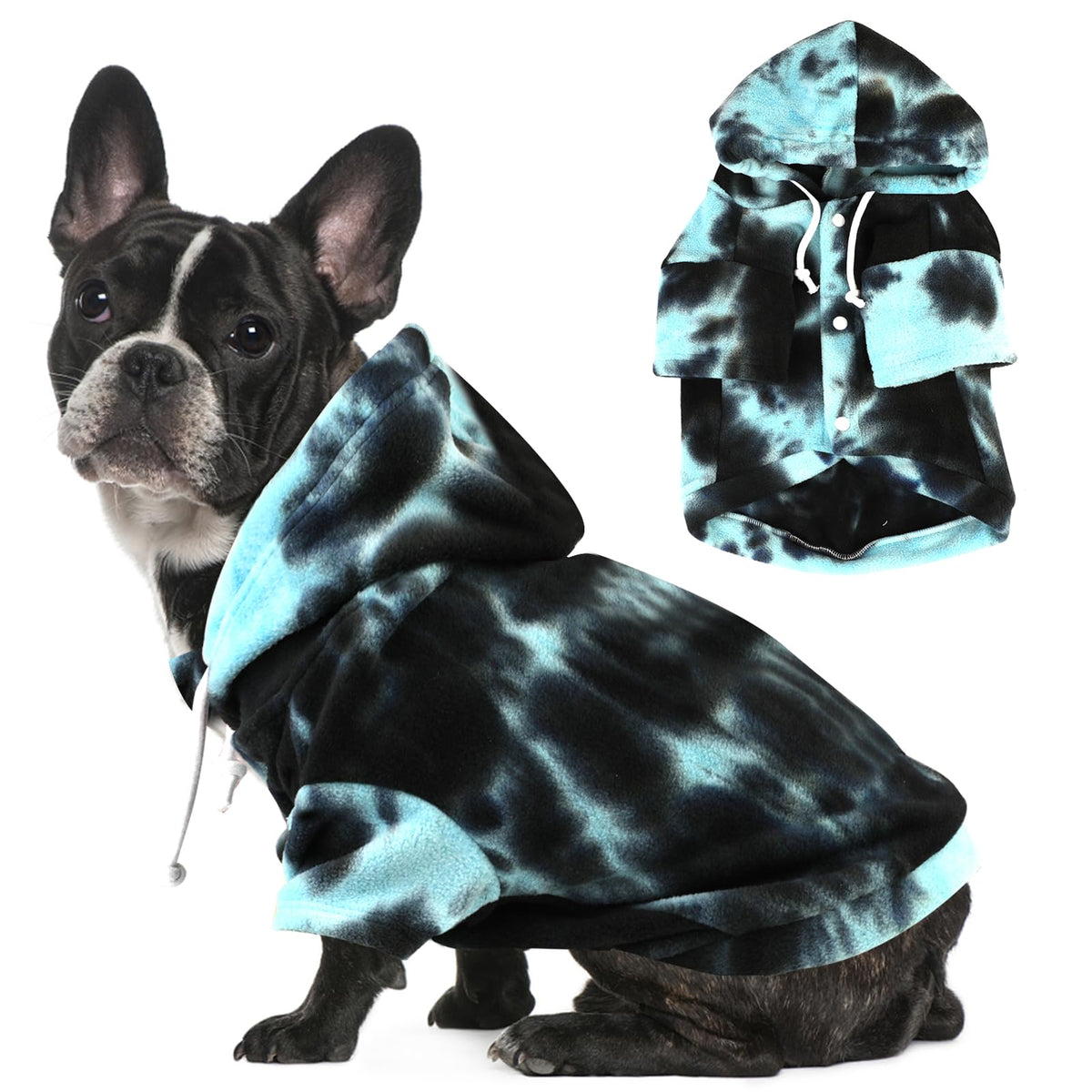 Mklhgty suéter para perro con capucha teñido, frente visible para paseos diarios