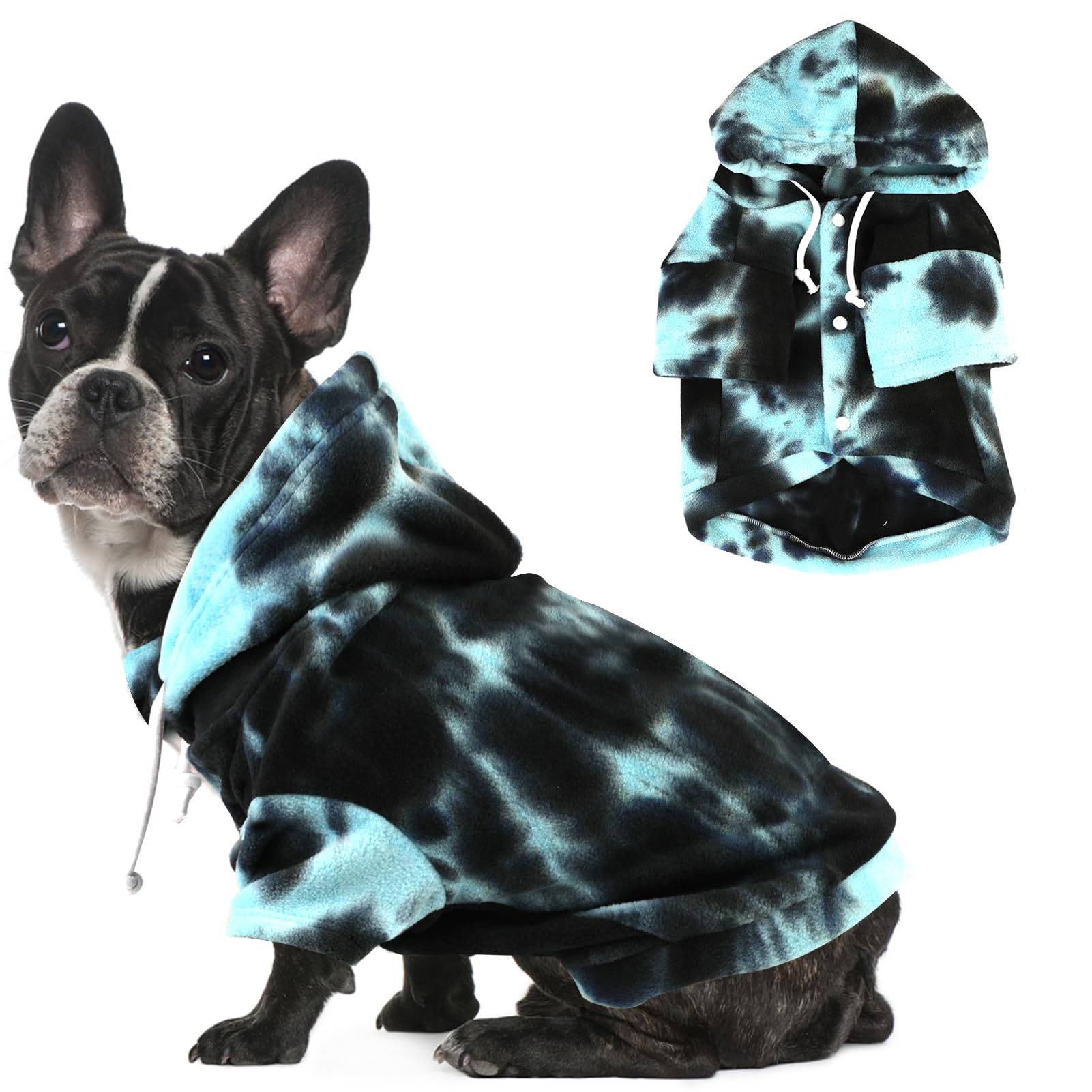 Mklhgty hoodie teñido multicolor para perro pequeño, capucha ajustable y comodidad diaria.