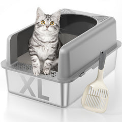 MLIKLU: bandeja extra grande de acero inoxidable con tapa para gatos grandes.
