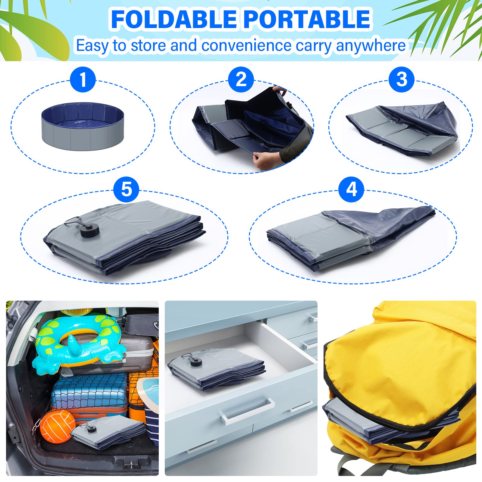 MMdipon piscina para perros grandes, versión plegable para almacenamiento rápido.