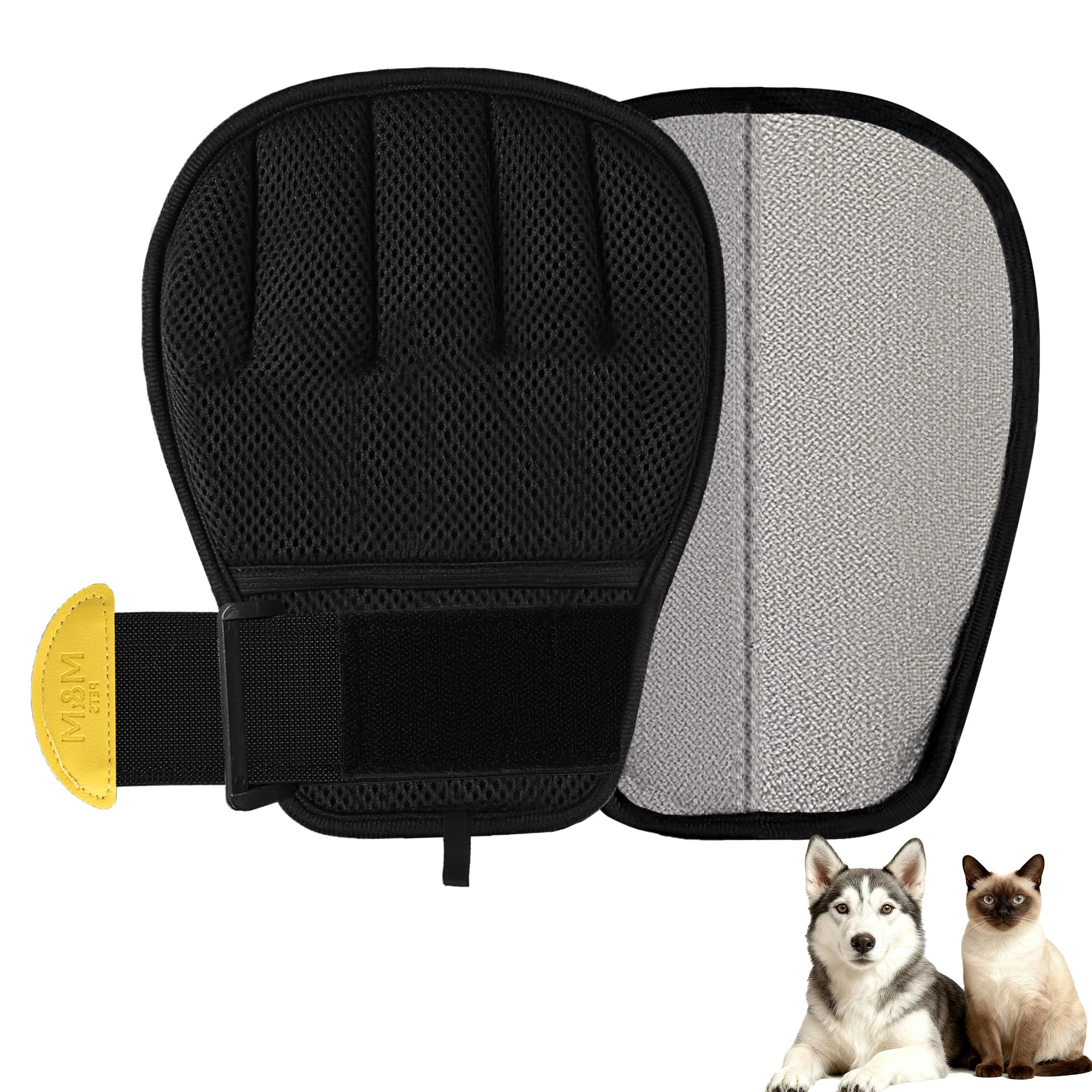 Guante MMGOPET para cepillado de pelo de mascotas y limpieza de muebles.