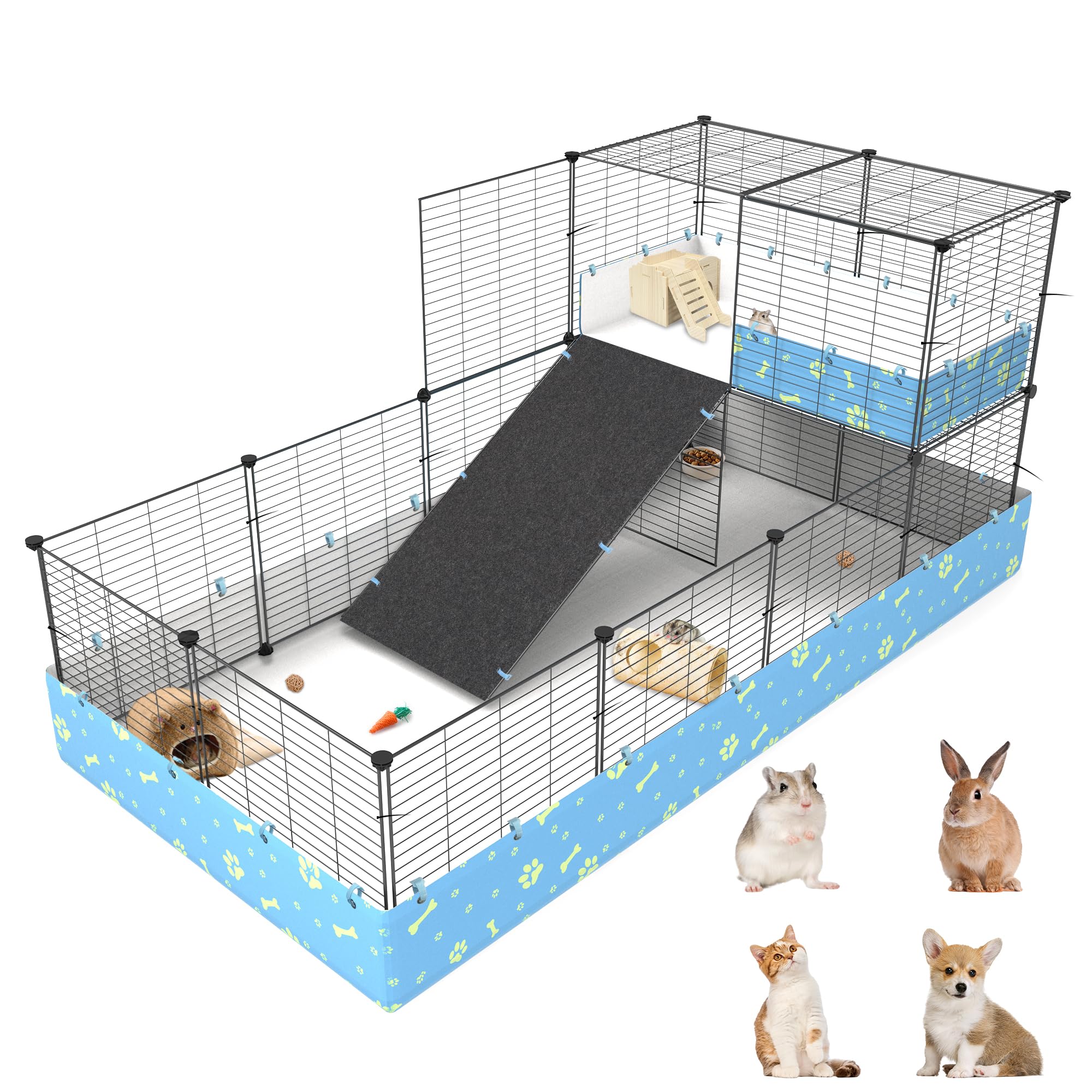 MODESLAB caja cunícola de dos niveles con toldo para mascotas, espacio cómodo