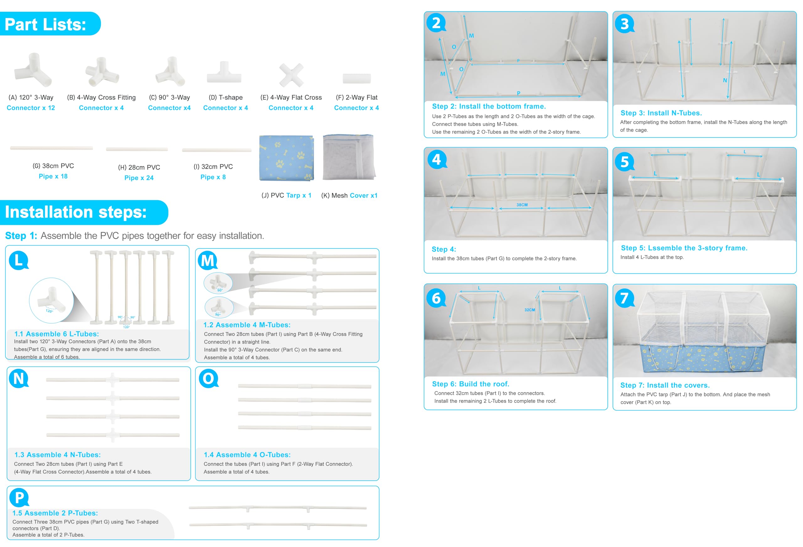 MODESLAB jaula-conejos 48x24 estructura pvc estable para uso prolongado.