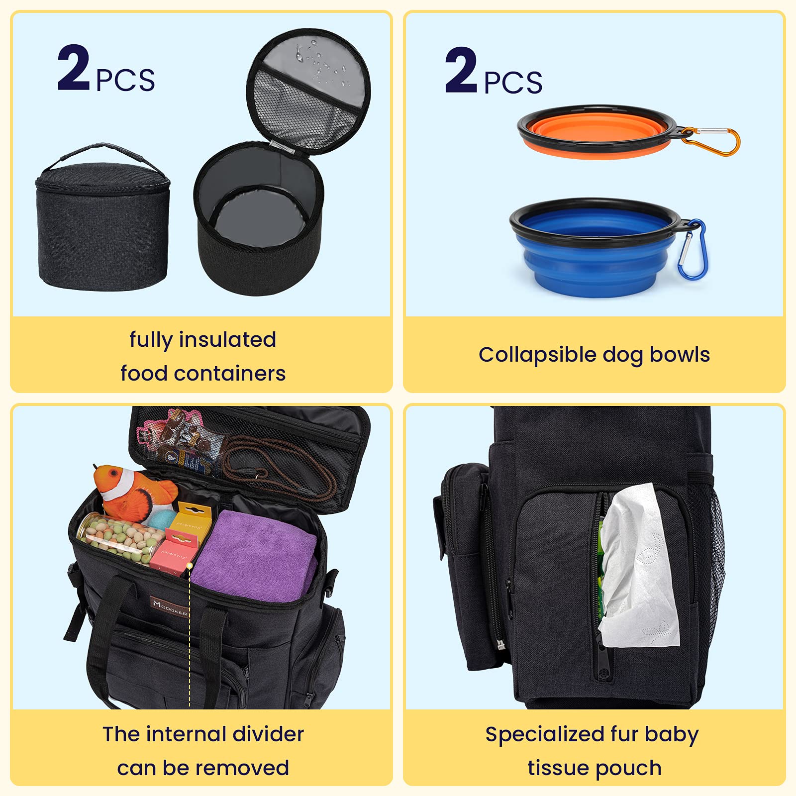 Organizador interior para accesorios del perro dentro de Modoker.