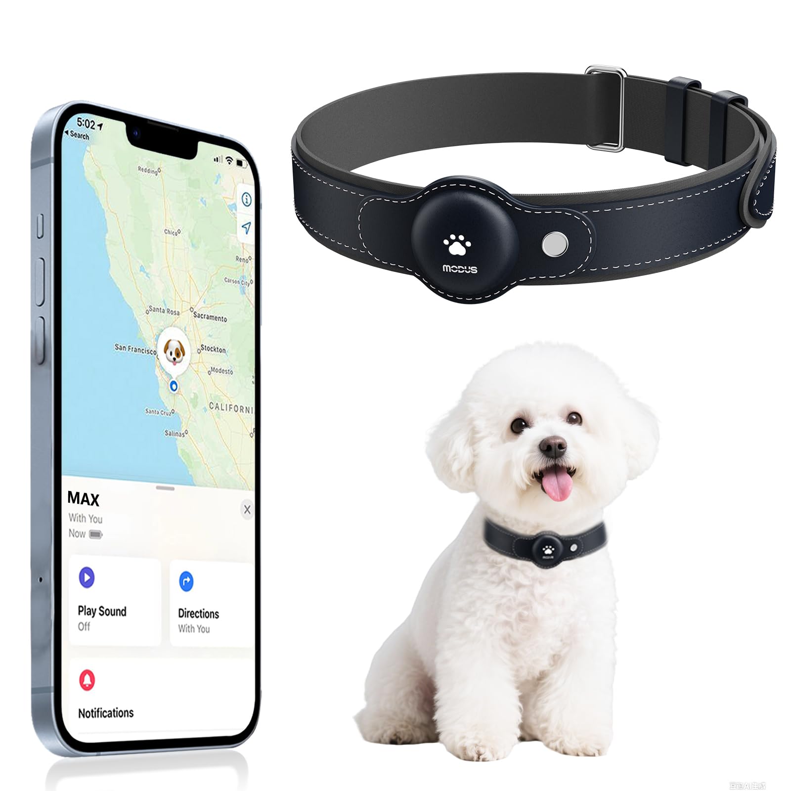 MODUS GPS Tracker en collar 2 en 1 para mascotas, ubicación en tiempo real.