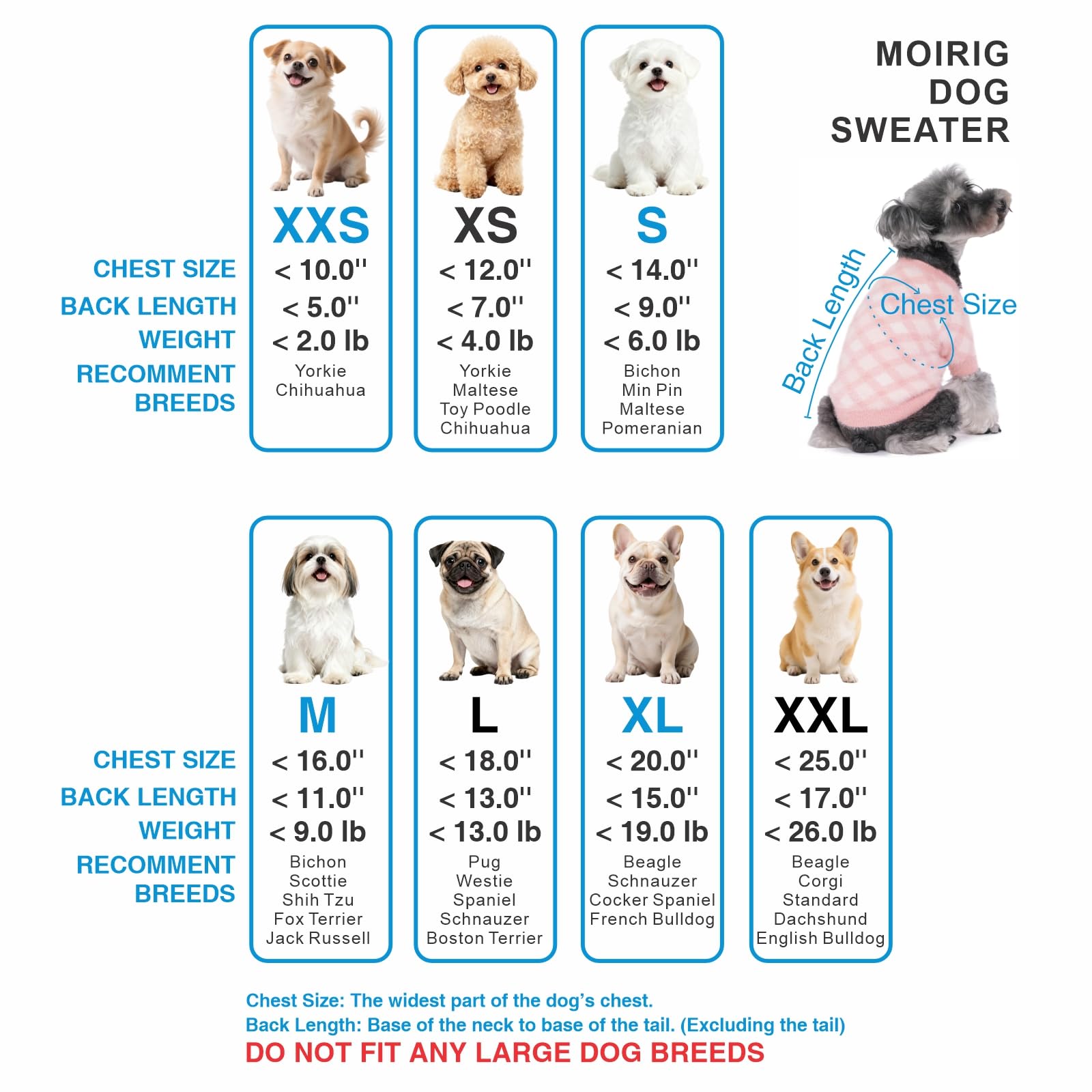 MOIRIG sudadera perro pequeño, guía de tallas para ajuste apropiado