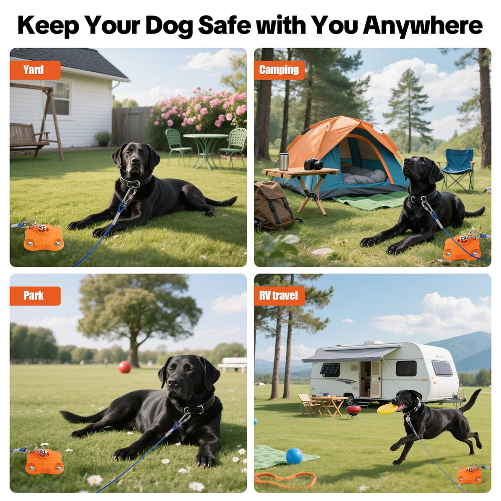 Uso versátil para camping o playa con estaca para perros.