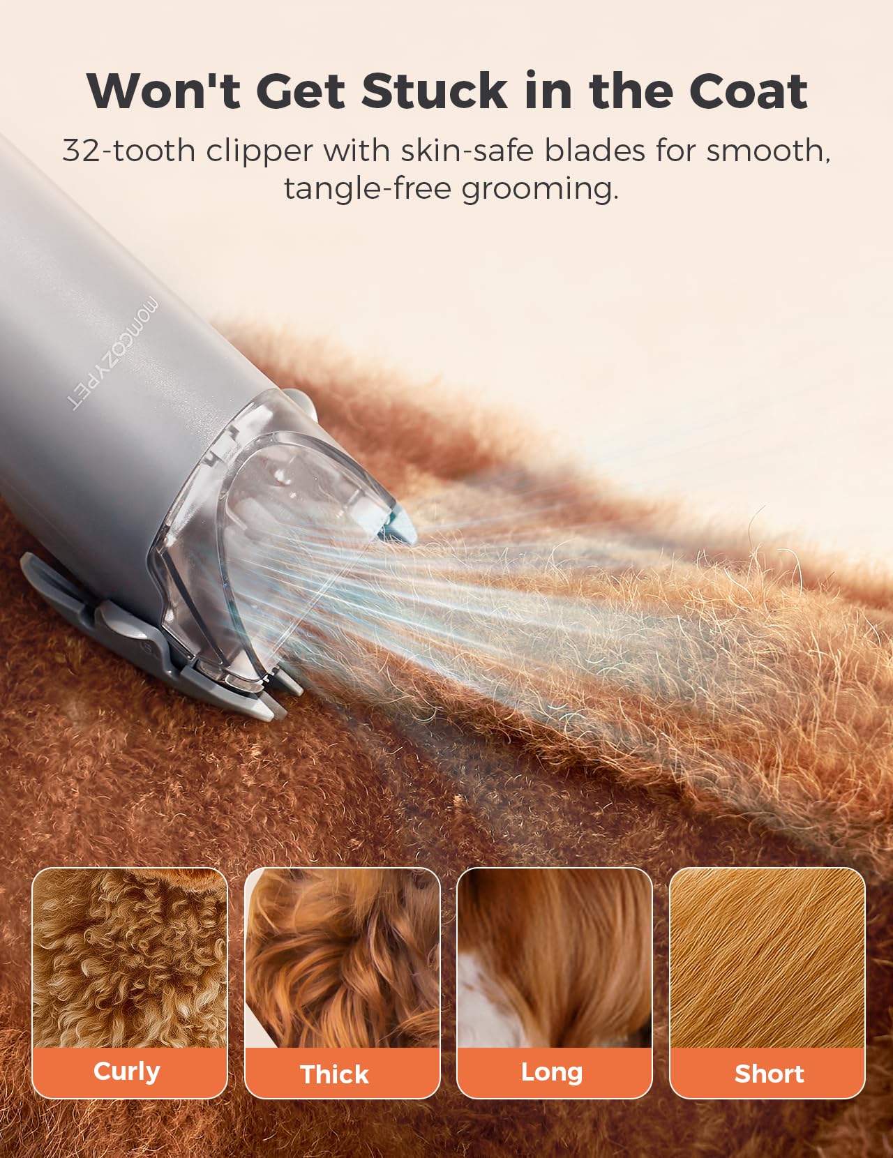 MomcozyPet FurEase, batería inalámbrica de 3 horas, libertad de grooming sin cables.
