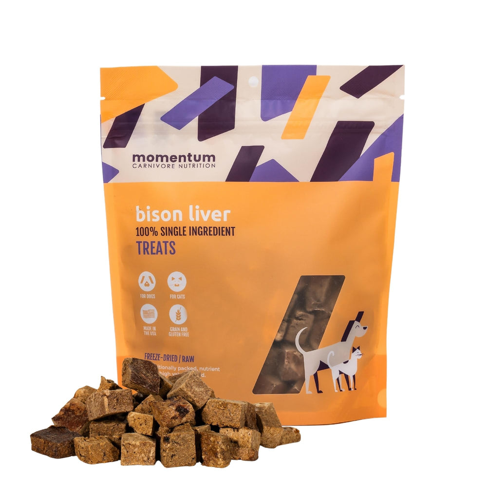Momentum Carnivore Higado de bison liofilizado, snack natural alto en proteína para perros y gatos