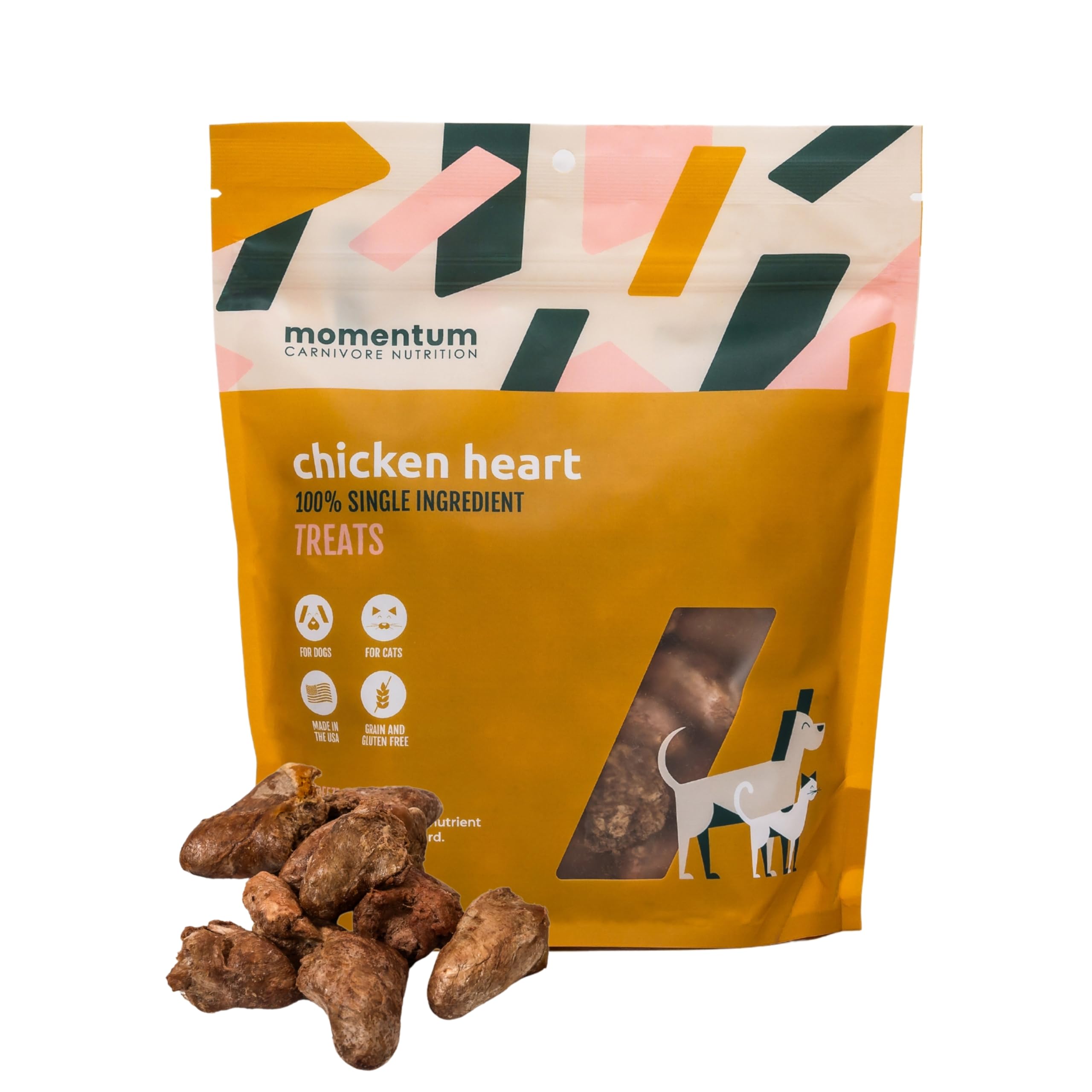 Momentum Carnivore Nutrition corazon-pollo-deshidratado, snack proteico para perros y gatos.