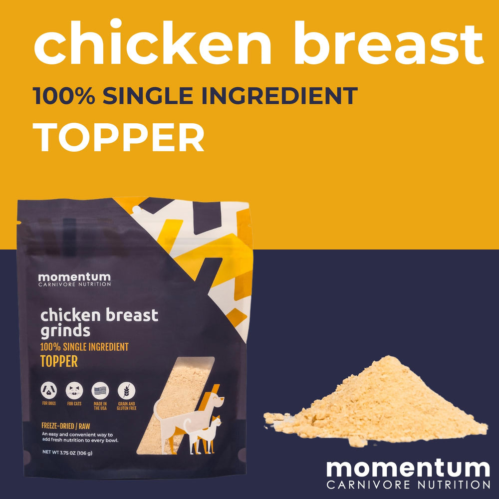 Momentum Carnivore Topper: porciones fáciles en bolsa reutilizable para uso diario.