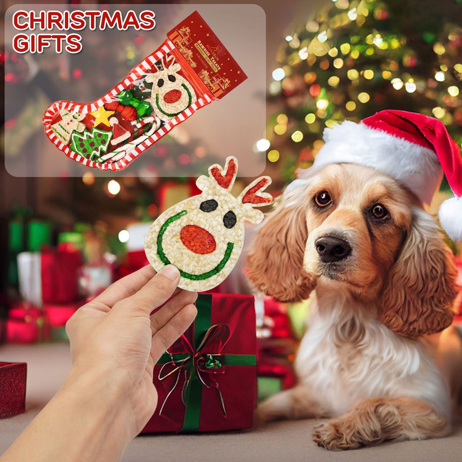 MON2SUN árbol de navidad en forma de hueso crudo, pieza festiva para perros.
