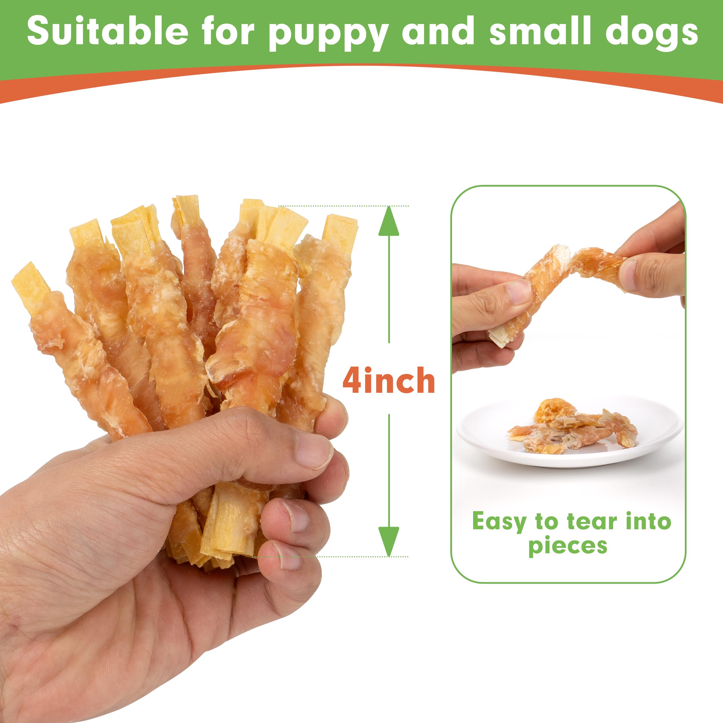 MON2SUN-filete bacalao envuelto en pollo, 4 pulgadas, snack suave para perros pequeños.