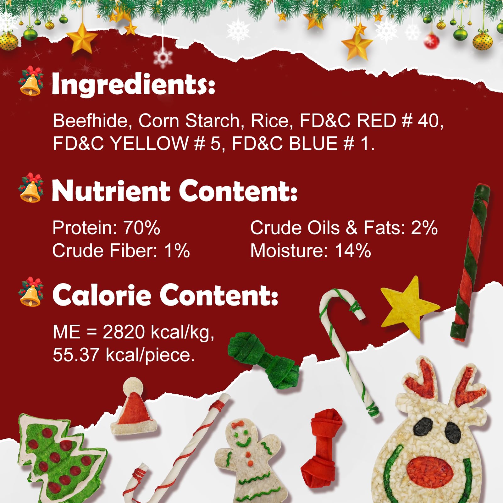 MON2SUN hueso mini navidad, dos piezas para perros pequeños, snack festivo.