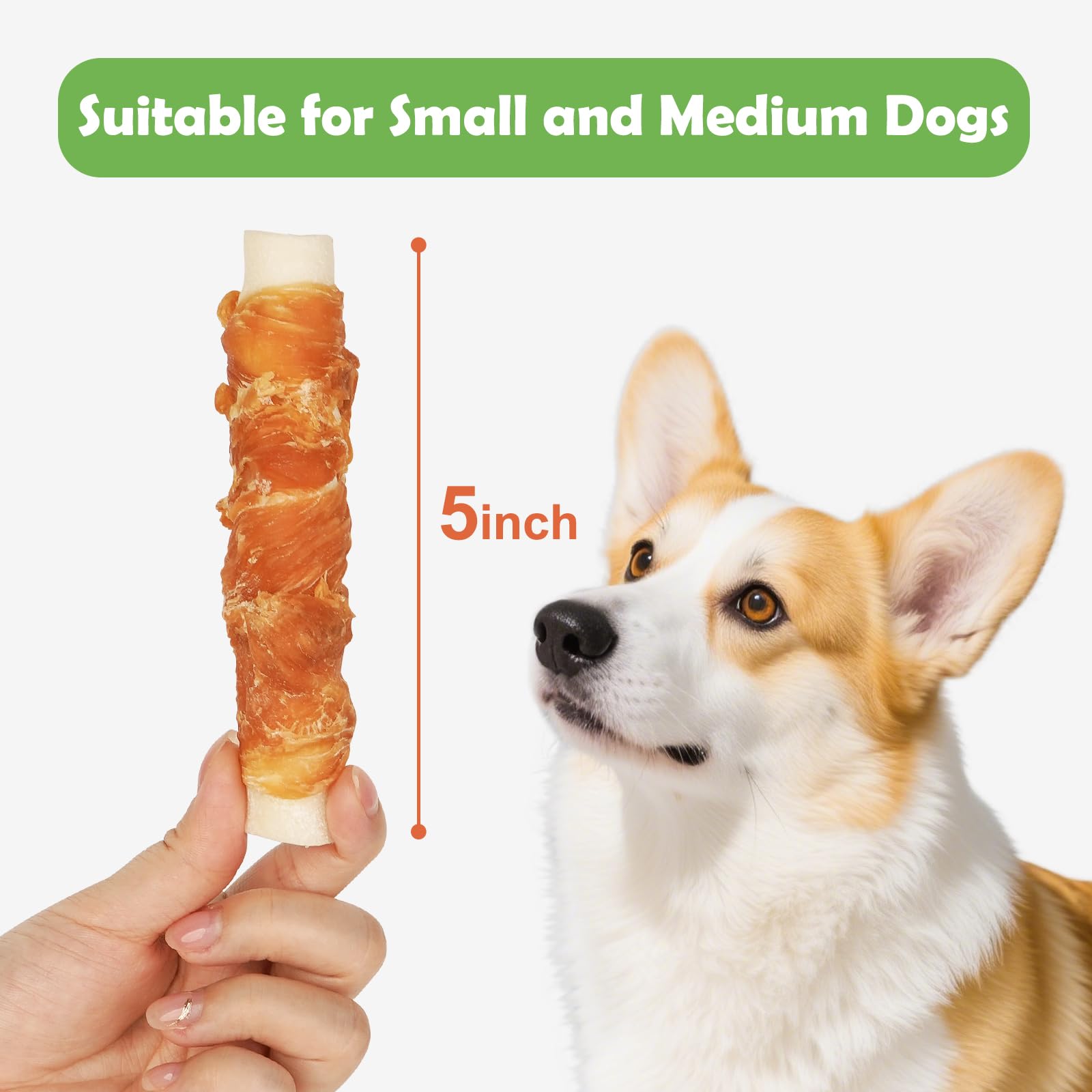 MON2SUN rollos envueltos de pollo e hígado para perros, posible ayuda dental al masticar.