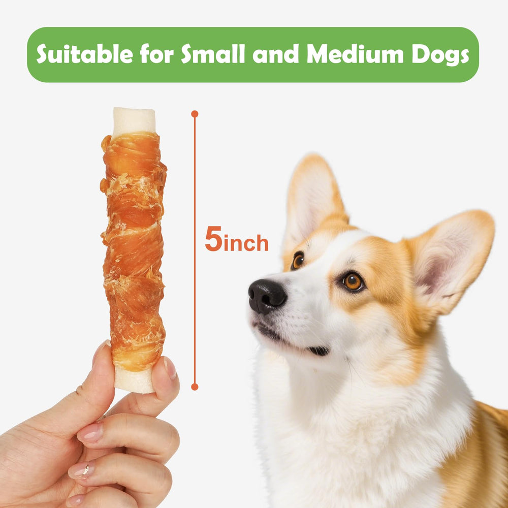 MON2SUN rollos envueltos de pollo e hígado para perros, posible ayuda dental al masticar.