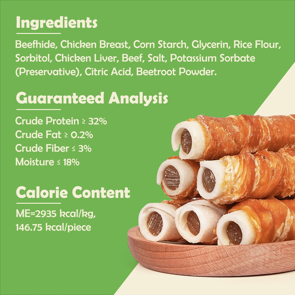 MON2SUN rollos envueltos de pollo, hígado y res, posible masticación saludable.