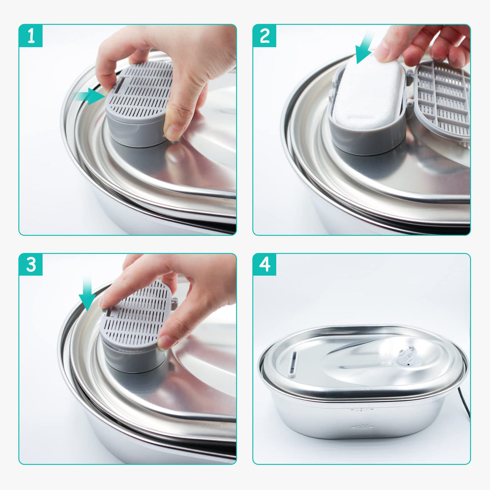 Fuente Monsin para gatos con flujo ajustable para la hidratación fácil.