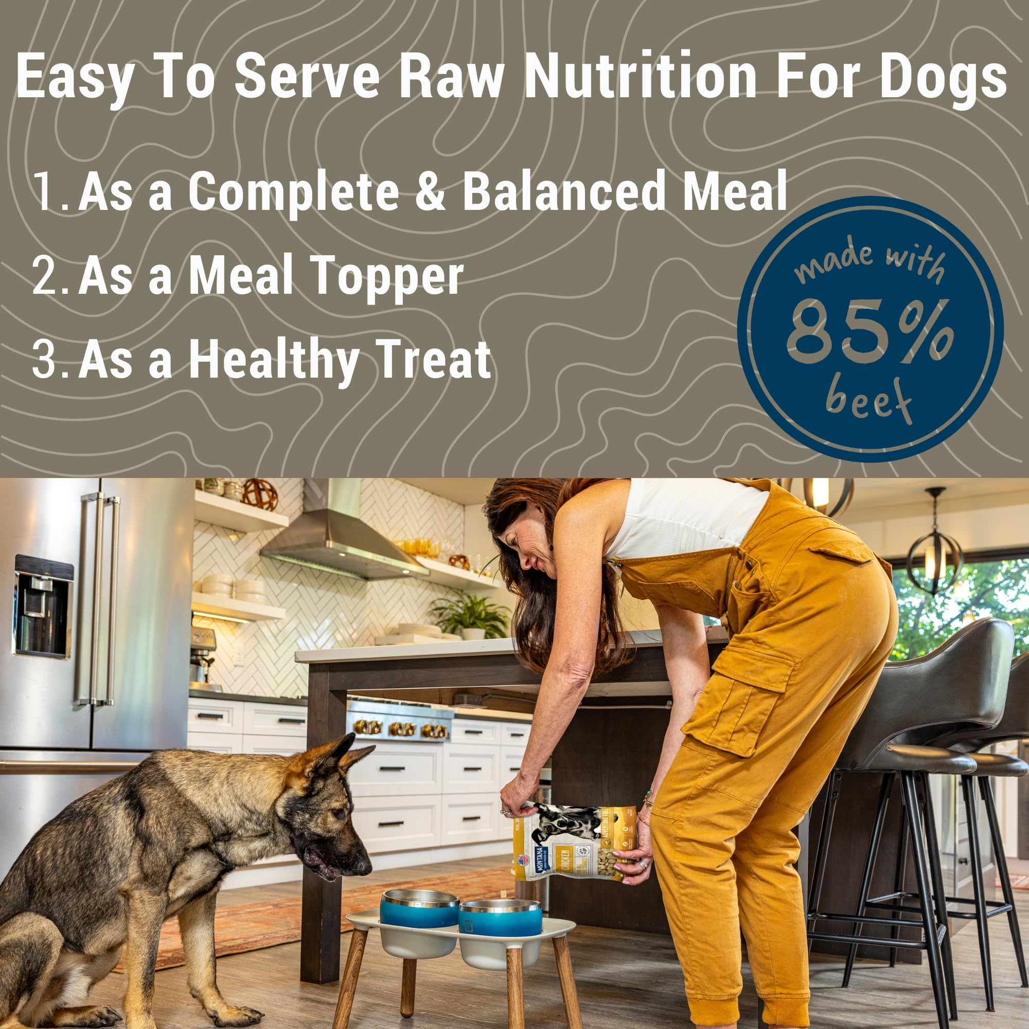 Montana Dog Food Co. envase seguro y estable para almacenamiento cómodo