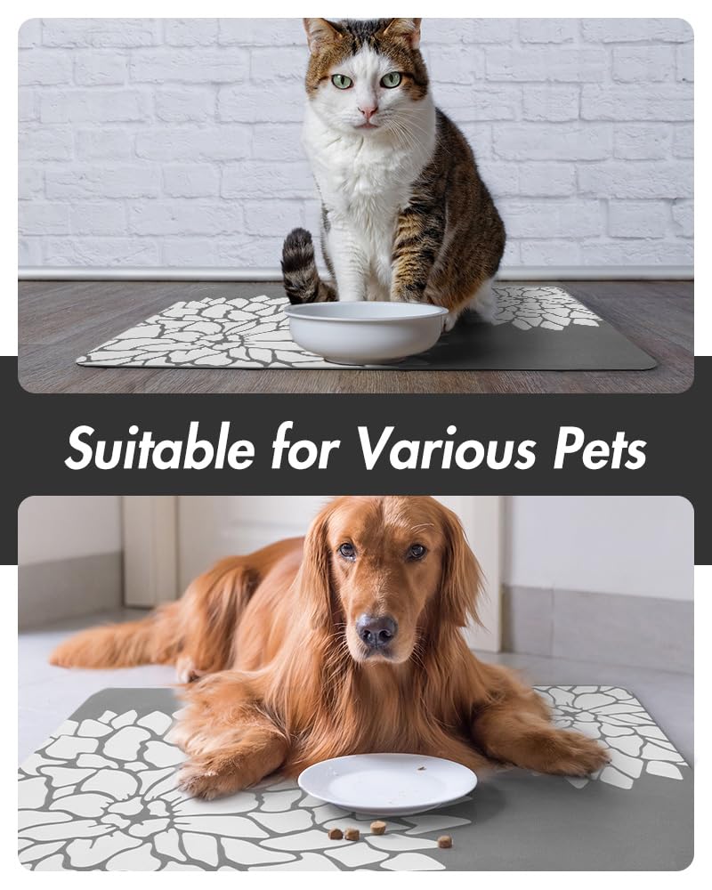 MontVoo Alfombrilla con diseño floral elegante, añade estilo al rincón de comida de tu mascota.