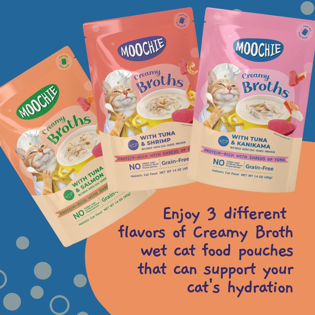 Moochie Envase en bolsa, libre de colorantes y conservantes para gatos.