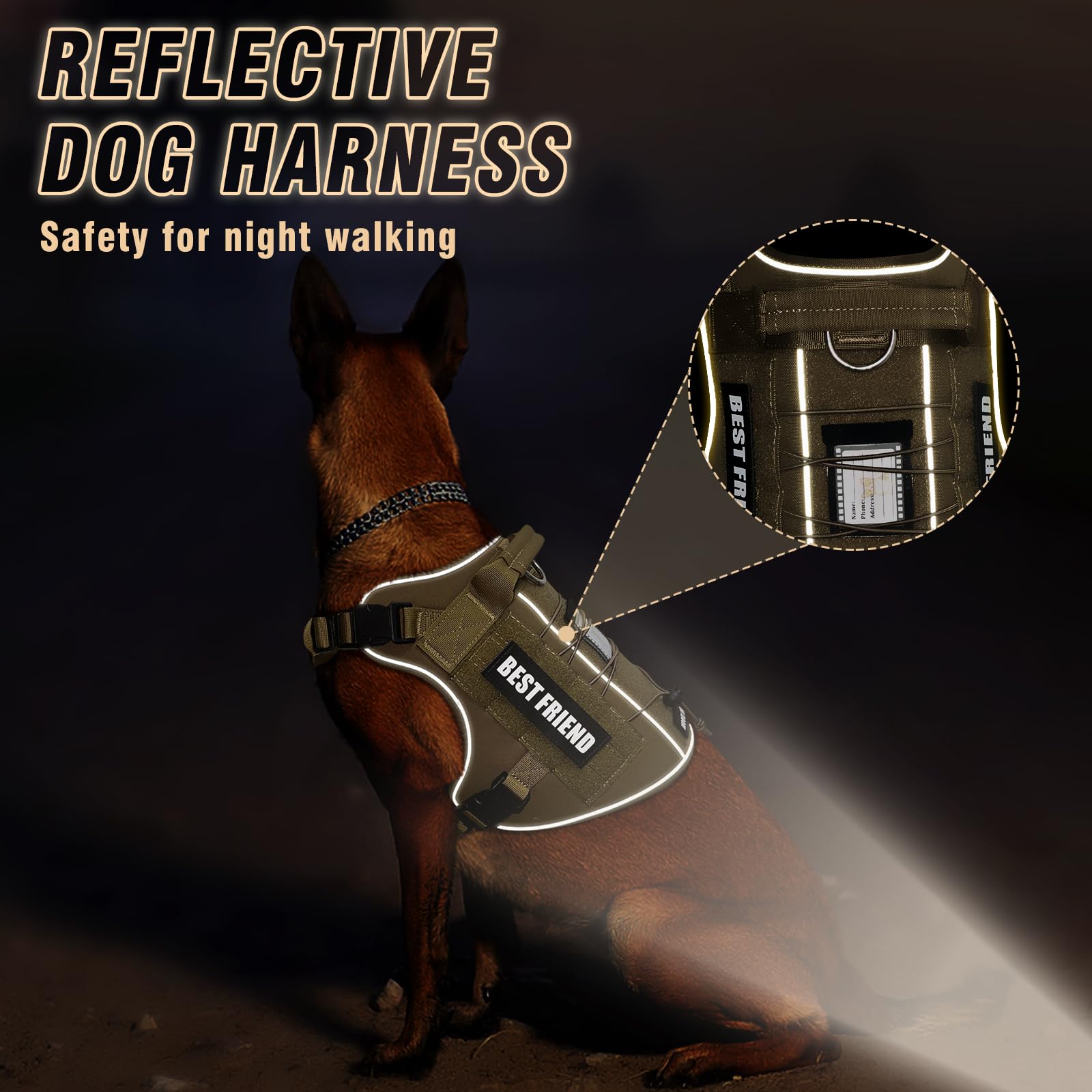 MOOGROU arnés táctico para perro pequeño, banda reflectante; mayor visibilidad durante la caminata nocturna.