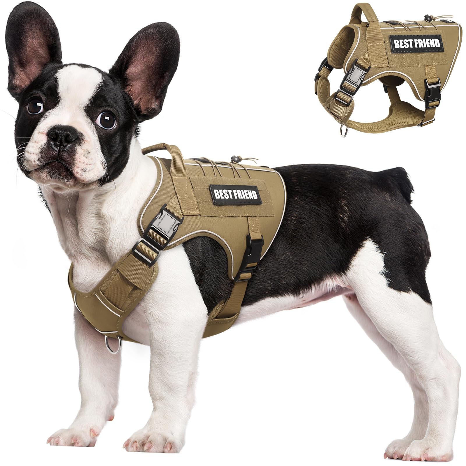MOOGROU arnés táctico para perro pequeño, vista frontal; ideal para paseos seguros.