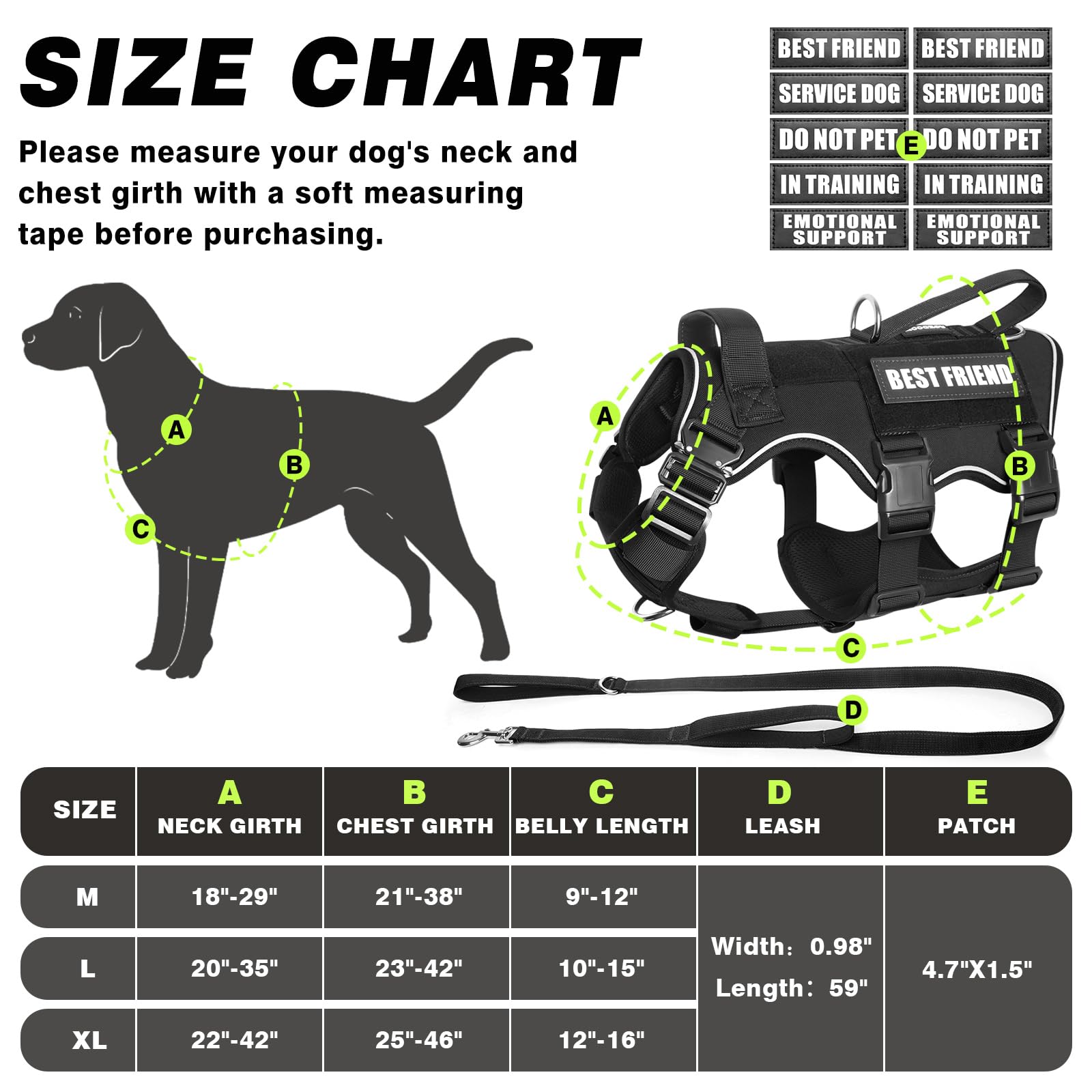 MOOGROU chaleco perro servicio anilla en D cuello; sujeción rápida para caminatas.
