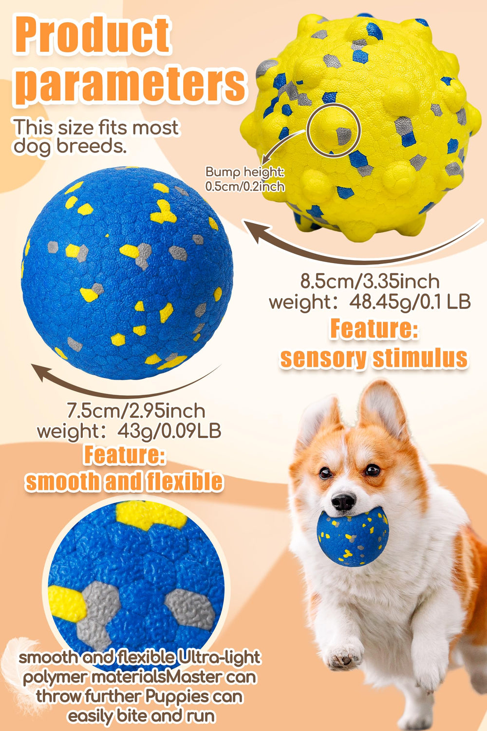 Moonorange pelotas de tenis para perros con punto amarillo, gran rebote para juego.