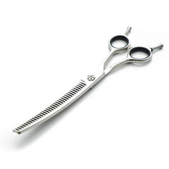 Tijeras Moontay 7 pulgadas con corte curvo para un acabado suave en grooming.