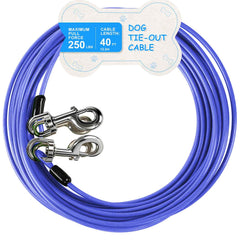 MooonGem Tie Out Cable con gancho giratorio azul para libertad de movimiento sin enredos.
