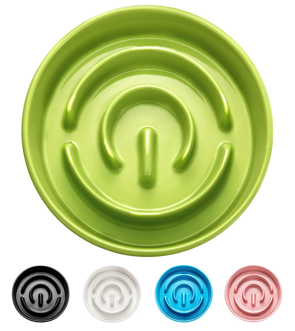 MOPANG cuenco cerámico lento verde para perros grandes, ideal para comer con pausas.