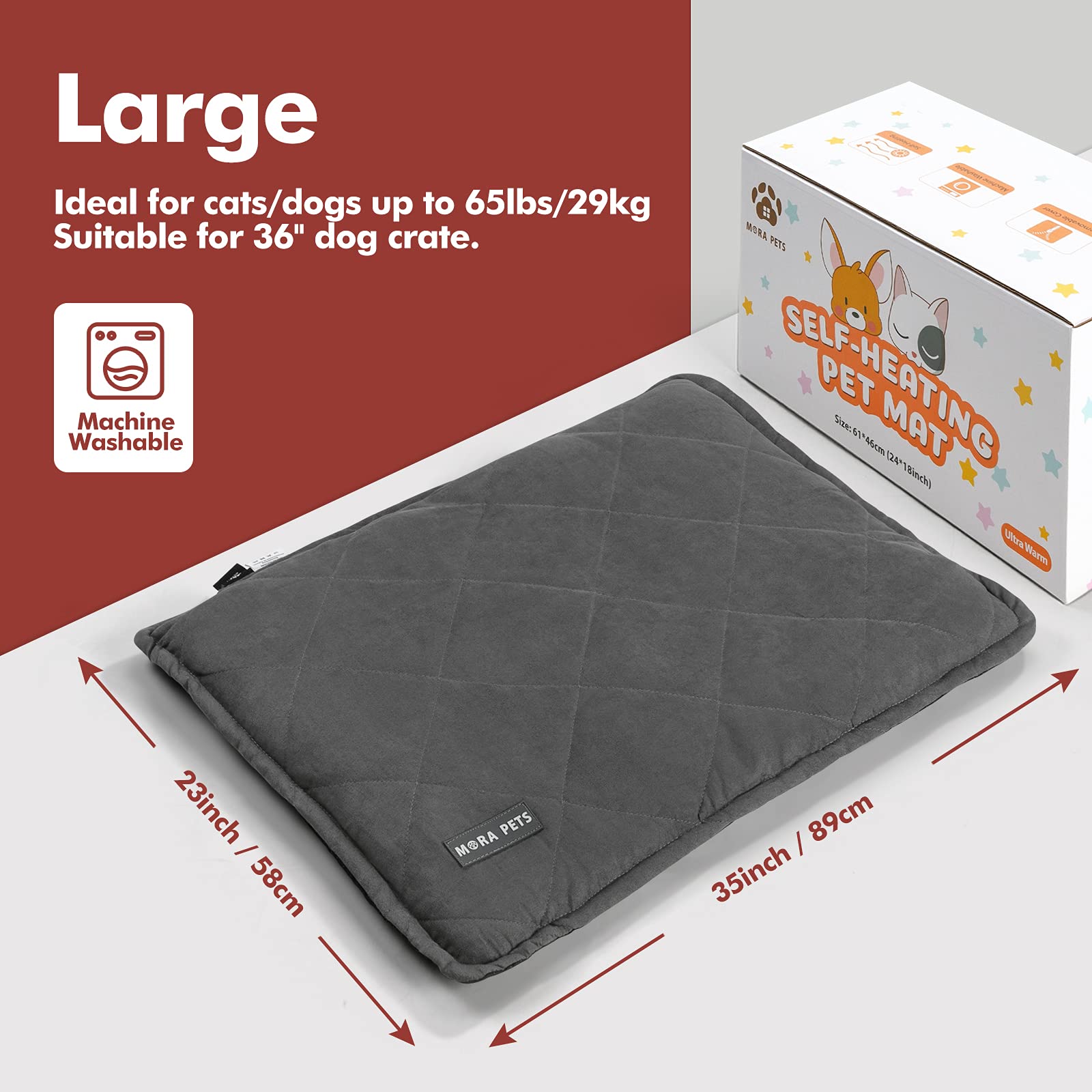 Mora Pets cama grande 36 x 24 pulgadas, ideal para interiores y exteriores.