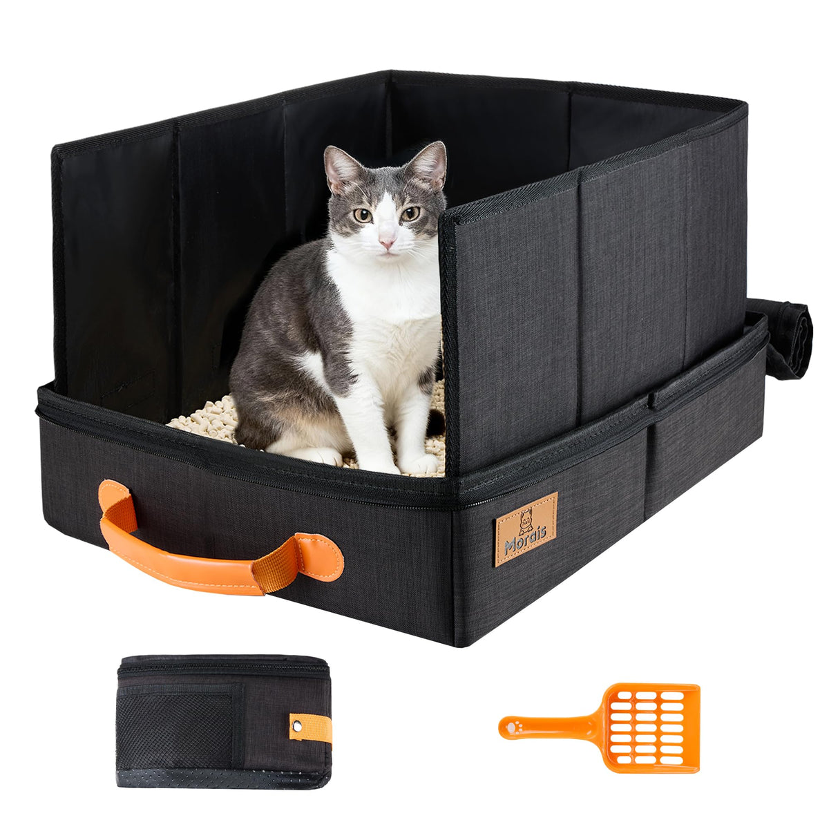 Caja de arena portátil MORAIS, vista exterior, ideal para viajes con privacidad y limpieza.