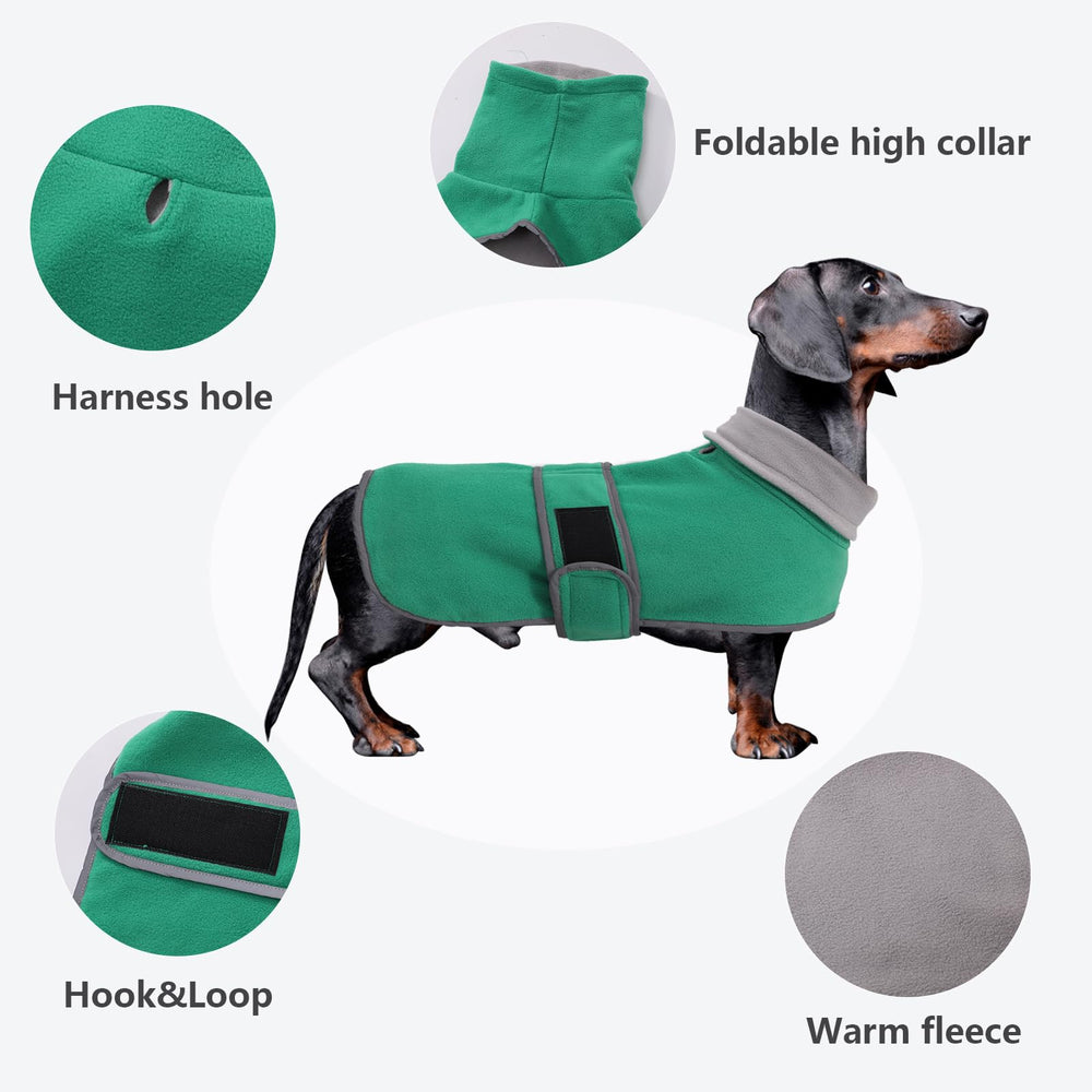 Morezi abrigo de invierno para perro salchicha verde con banda reflectante para seguridad nocturna