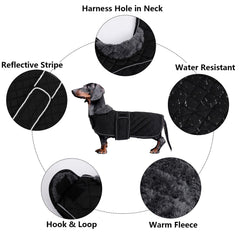 Morezi abrigo dachshund, detalle correas ajustables para ajuste seguro