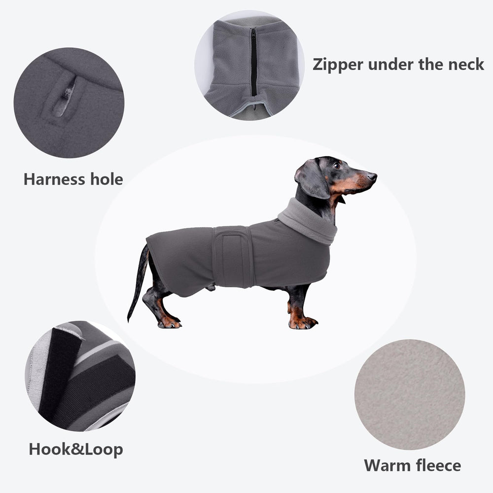 Morezi abrigo dachshund gris, hueco para arnés en espalda