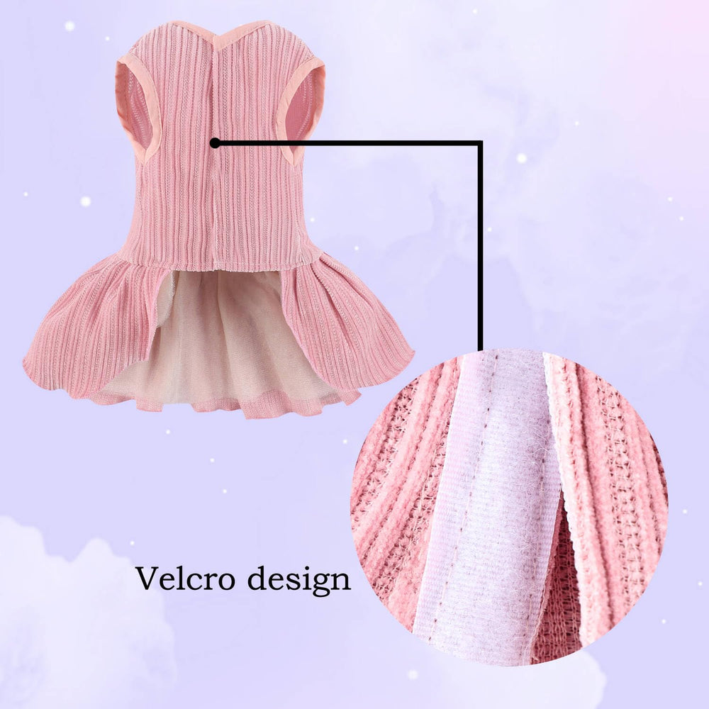 MORFORU vestido rayado con aro para arnés, color rosa suave.