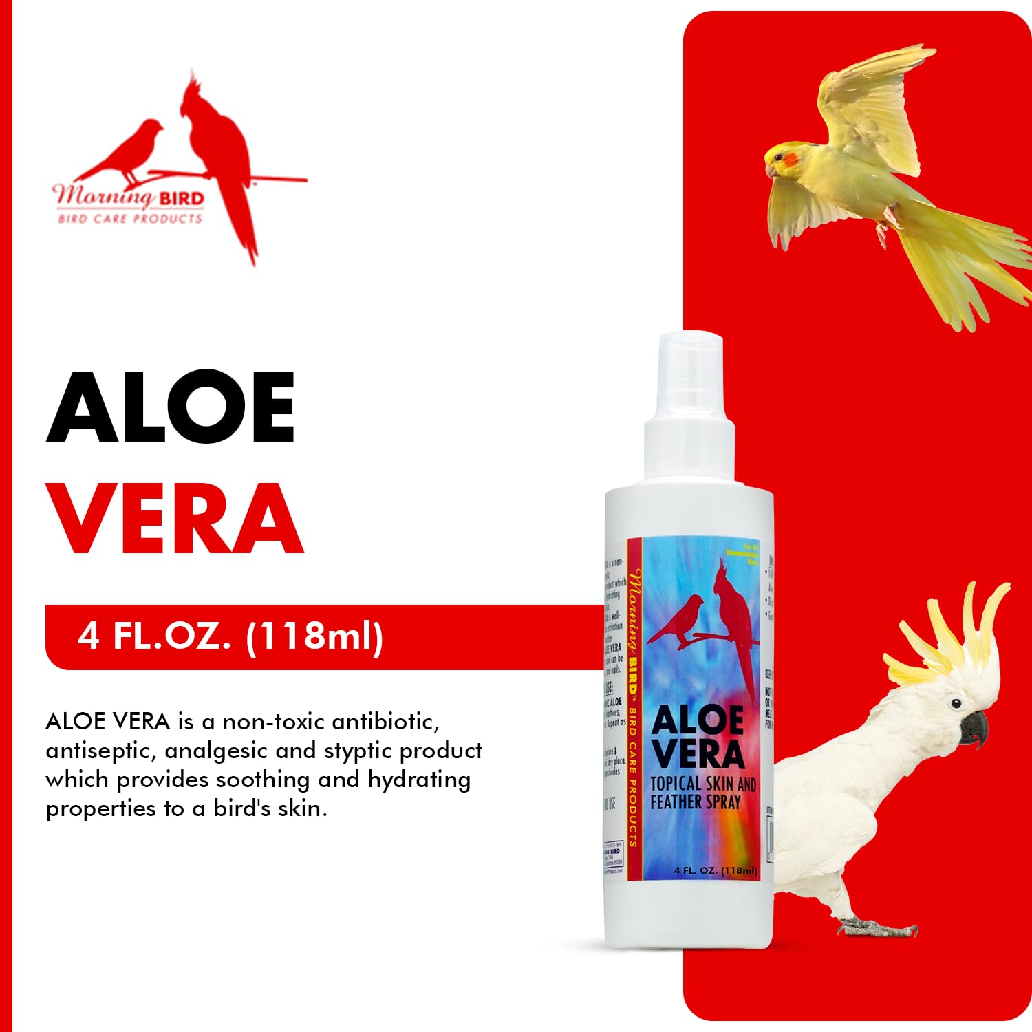 Rociado Morning Bird Aloe Vera para plumas brillantes y piel suave.