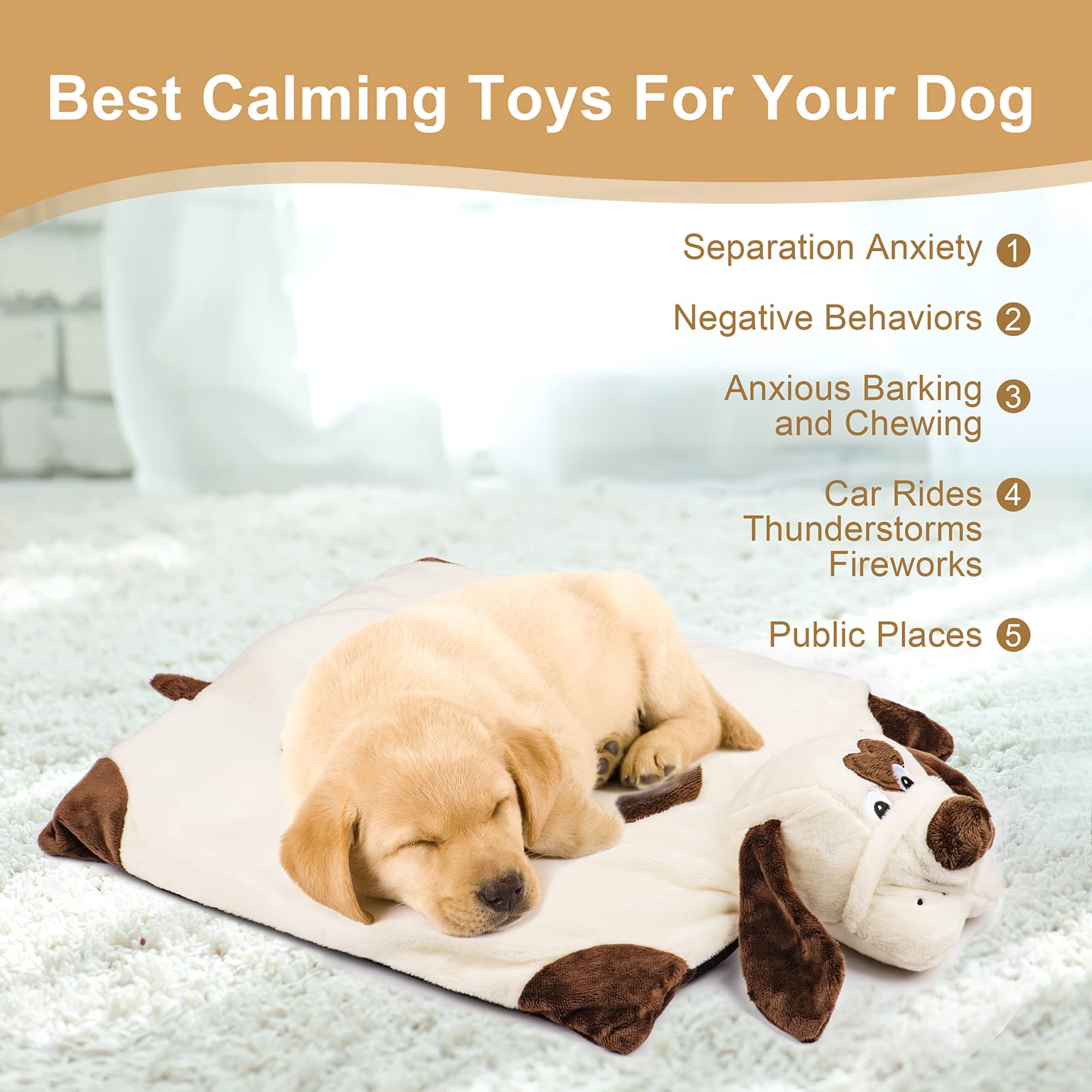 Moropaky muñeco peluche latido, alivio suave para perros ansiosos durante viajes.