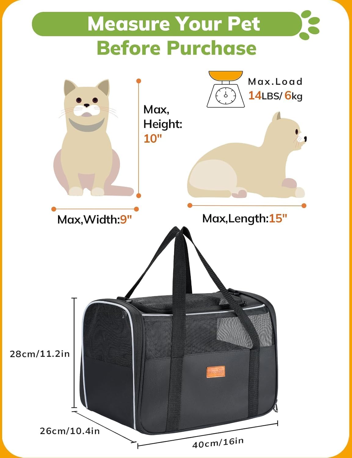 Morpilot transportín gato asas ajustables para llevar con comodidad