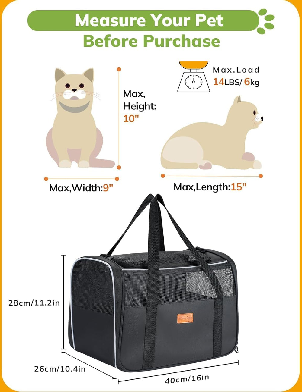 Morpilot transportín gato asas ajustables para llevar con comodidad