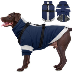 Morvigive abrigo para perros 2 en 1 con arnés azul marino, ideal para paseos cómodos.