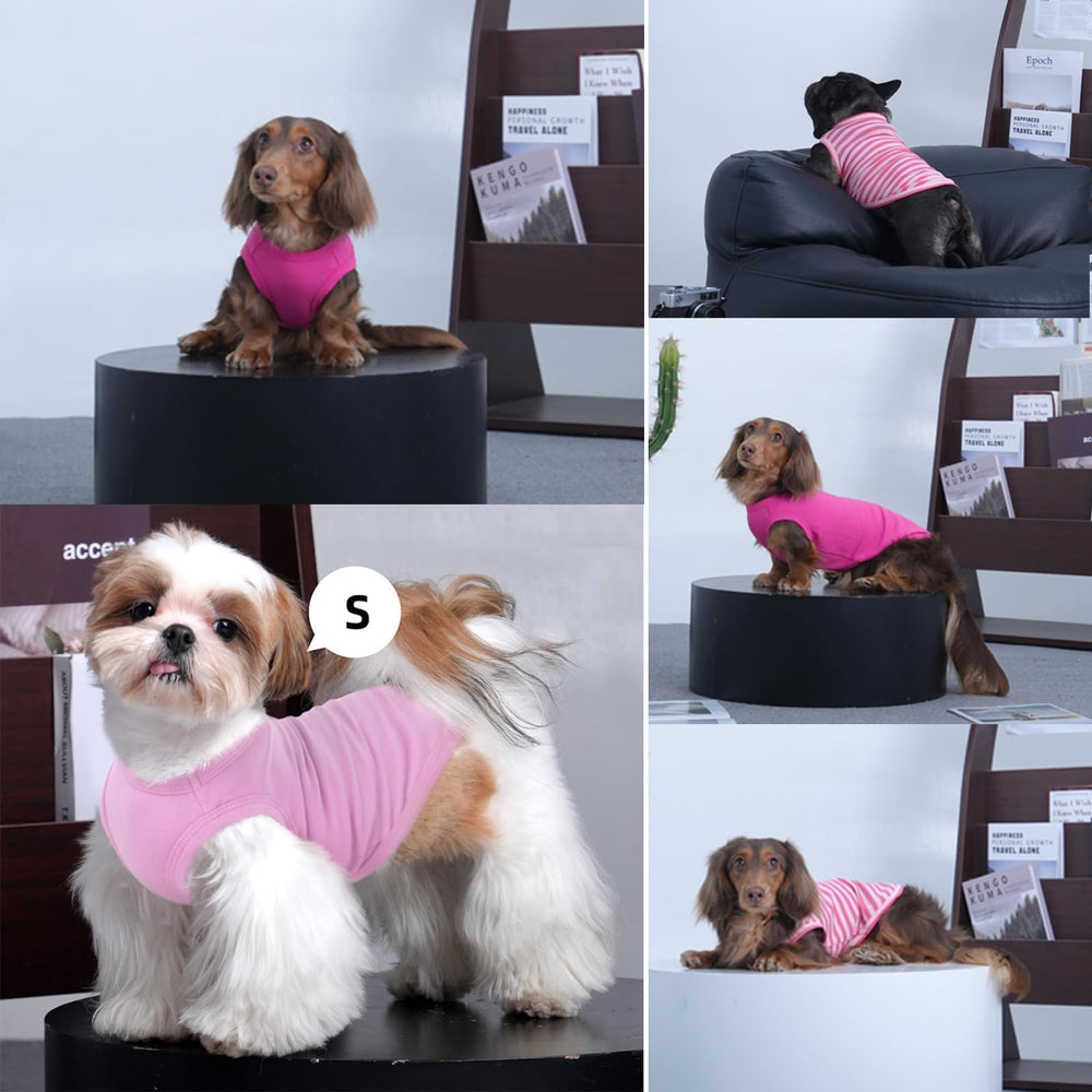 Morvigive camiseta de perro sin mangas para perro pequeño, rosa con rayas, libertad de movimiento.