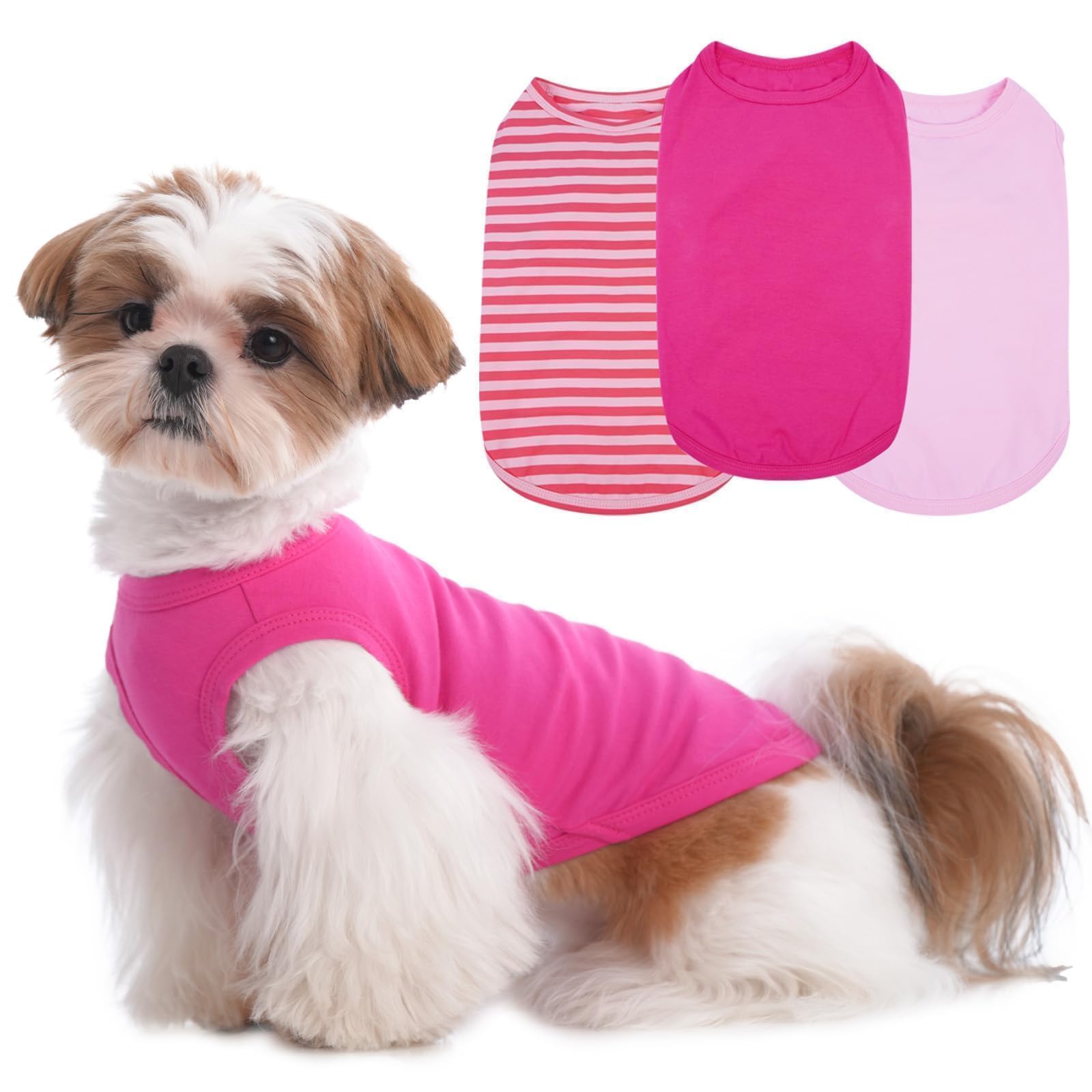Morvigive camisetas para perro pequeño, frente con rayas rosas, ideal para paseos y fotos.